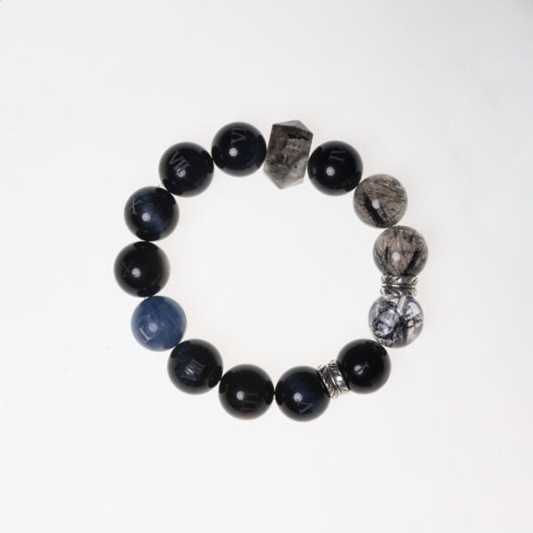Black crystal bracelet with Obsidian, Smoky Quartz, and Blue Tiger Eye beads – Midnight Guard design for strength and protection