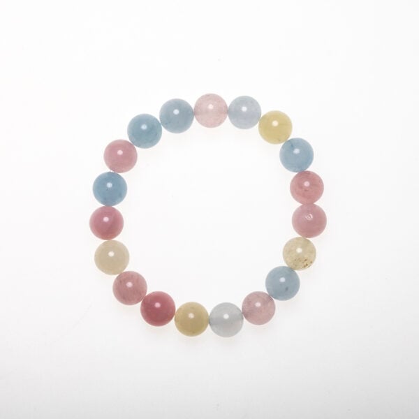 Tourmaline crystal bracelet featuring pink, yellow, and blue stones for emotional balance and joyful energy