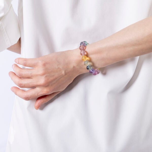Fluorite Healing Bracelet with Rainbow-Colored Beads for Emotional Balance