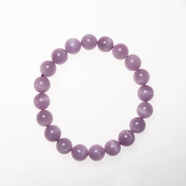 Lepidolite Crystal Bracelet with natural purple stones for stress relief, anxiety reduction, and emotional calm – Violet Stillness design