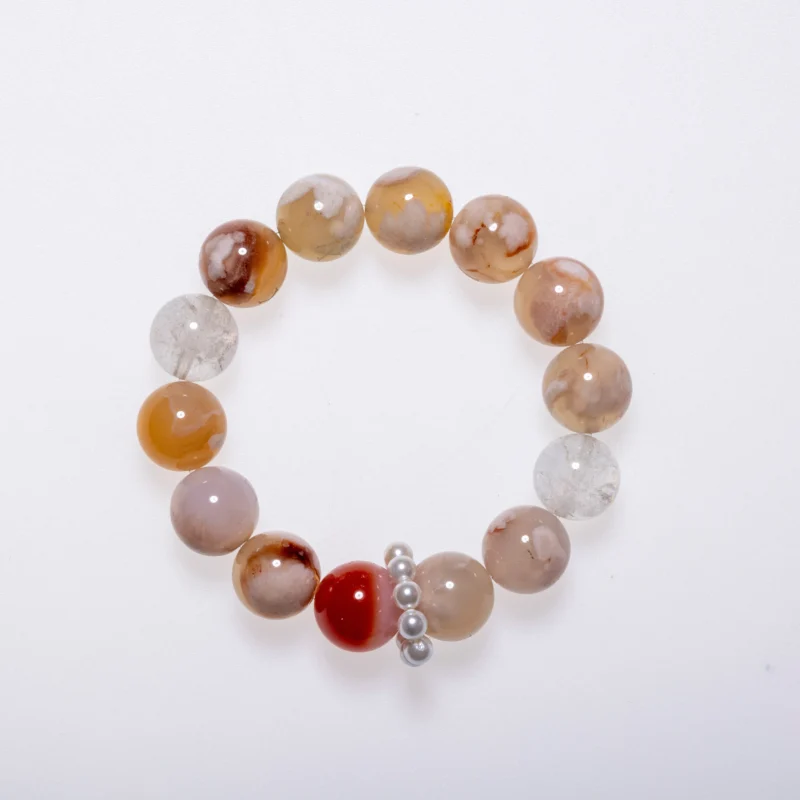Layered Ground-Cherry Blossom Agate Bracelet