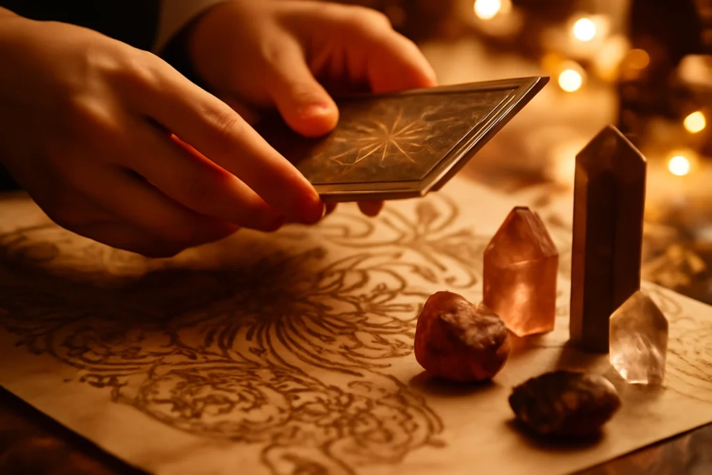 Tarot cards and crystals setup for divination and spiritual guidance – Dare to Mystic